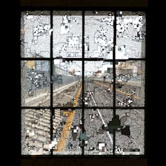 A cracked window, sliced